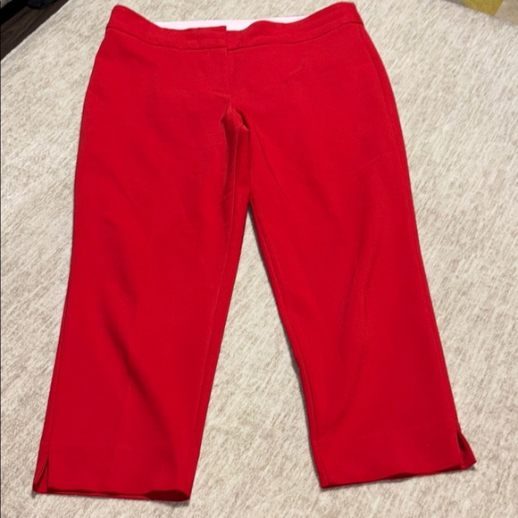 14 MK Red Cropped Michael Kors Pants gold Flat front smooth sleek - Picture 1 of 5